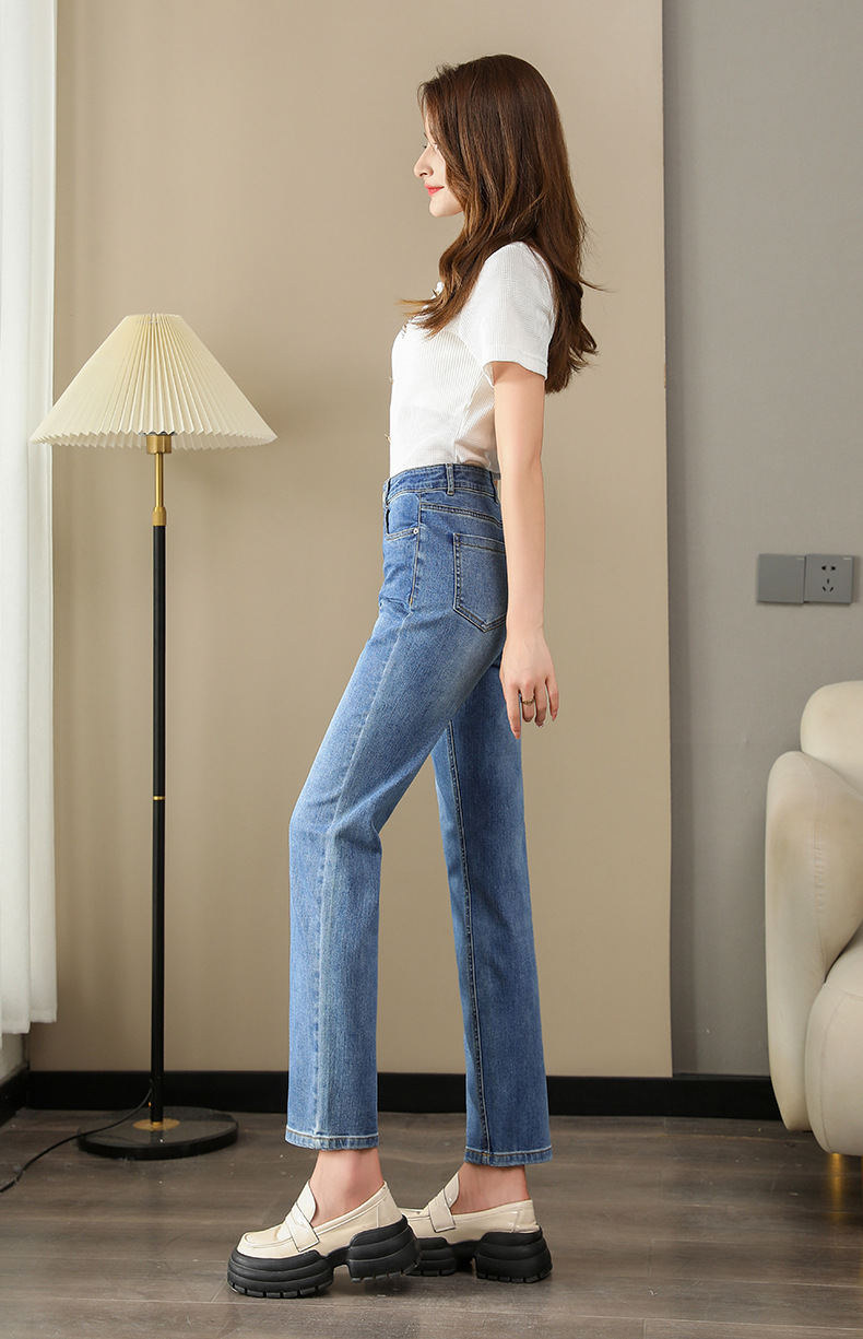 如果米白色牛仔裤女2025春现货一件代发显瘦弹力柔软九分铅笔裤详情13