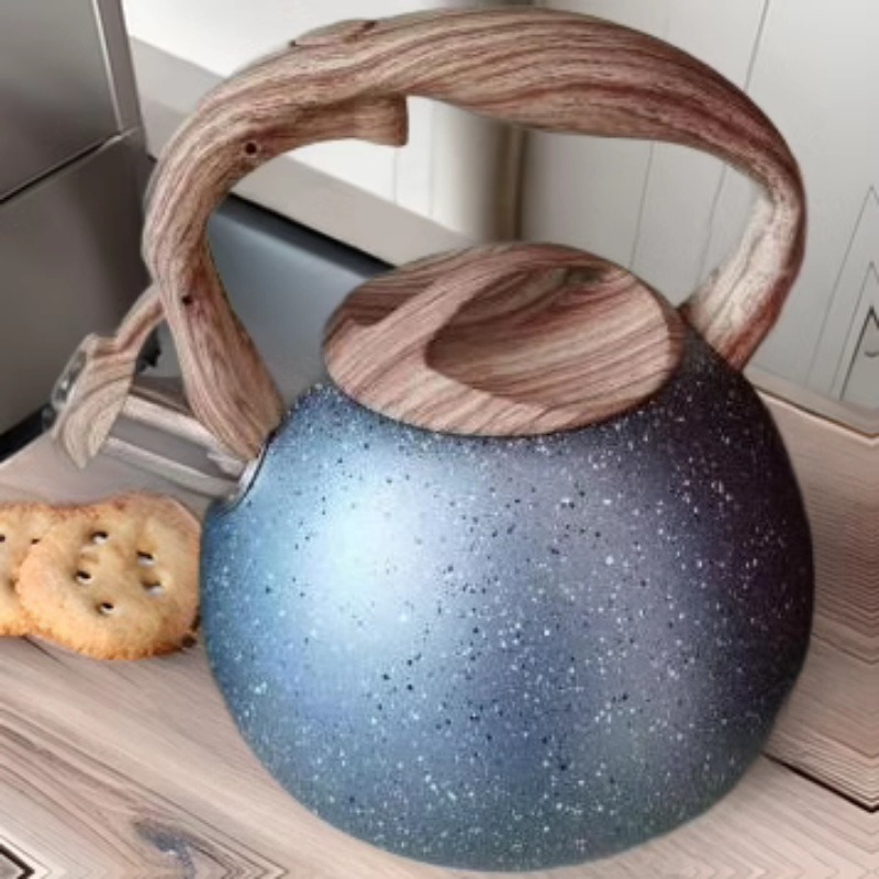 亚马逊热销不锈钢鸣笛水壶木纹提手不锈钢叫壶燃气电磁炉通详情1