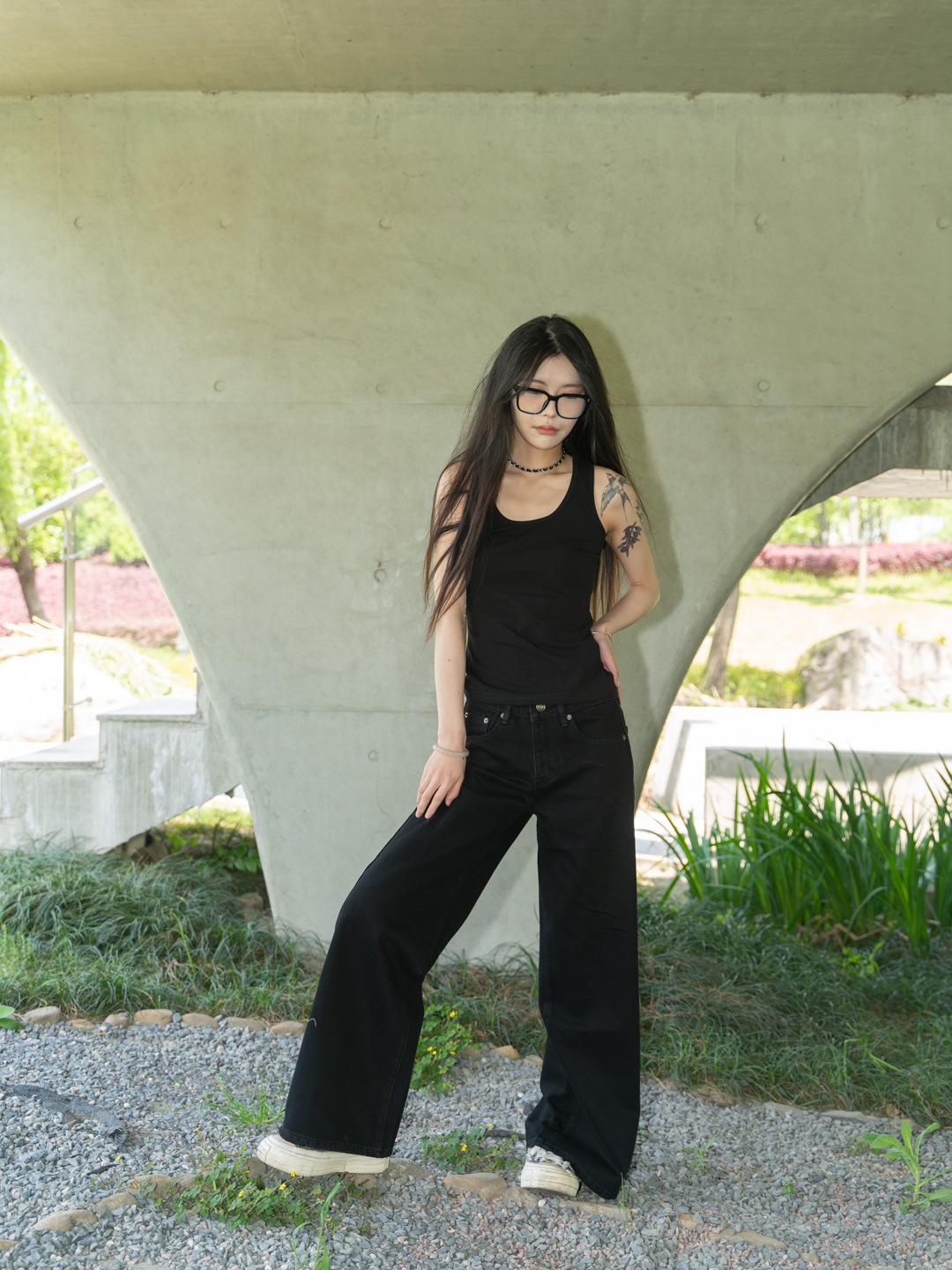 New simple and casual style, versatile wide-waist, slimming black loose wide-leg jeans for women 3048 pic 12