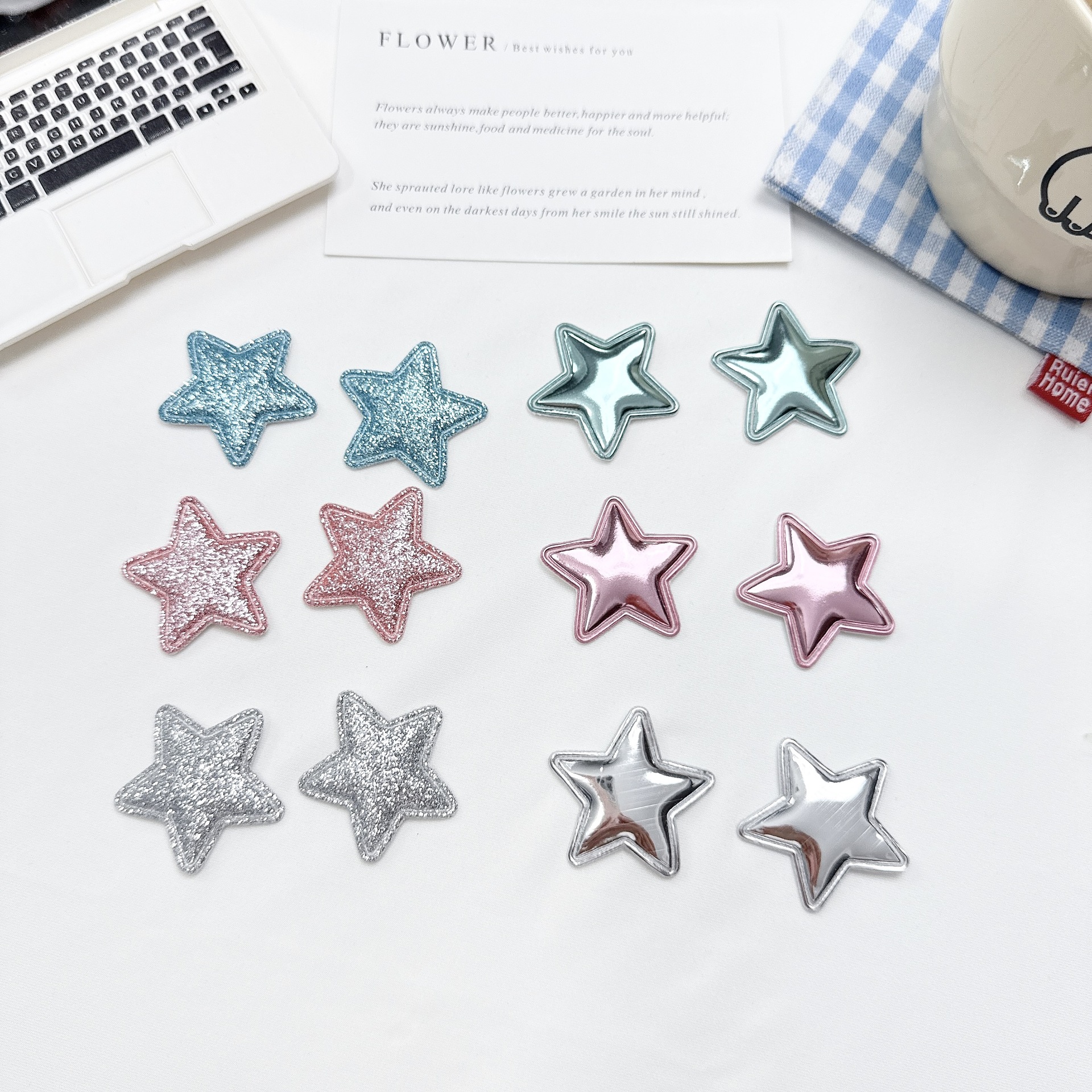 超声波压花星星闪粉DIY饰品配件PU亮面五角星儿童发饰发夹辅料详情2