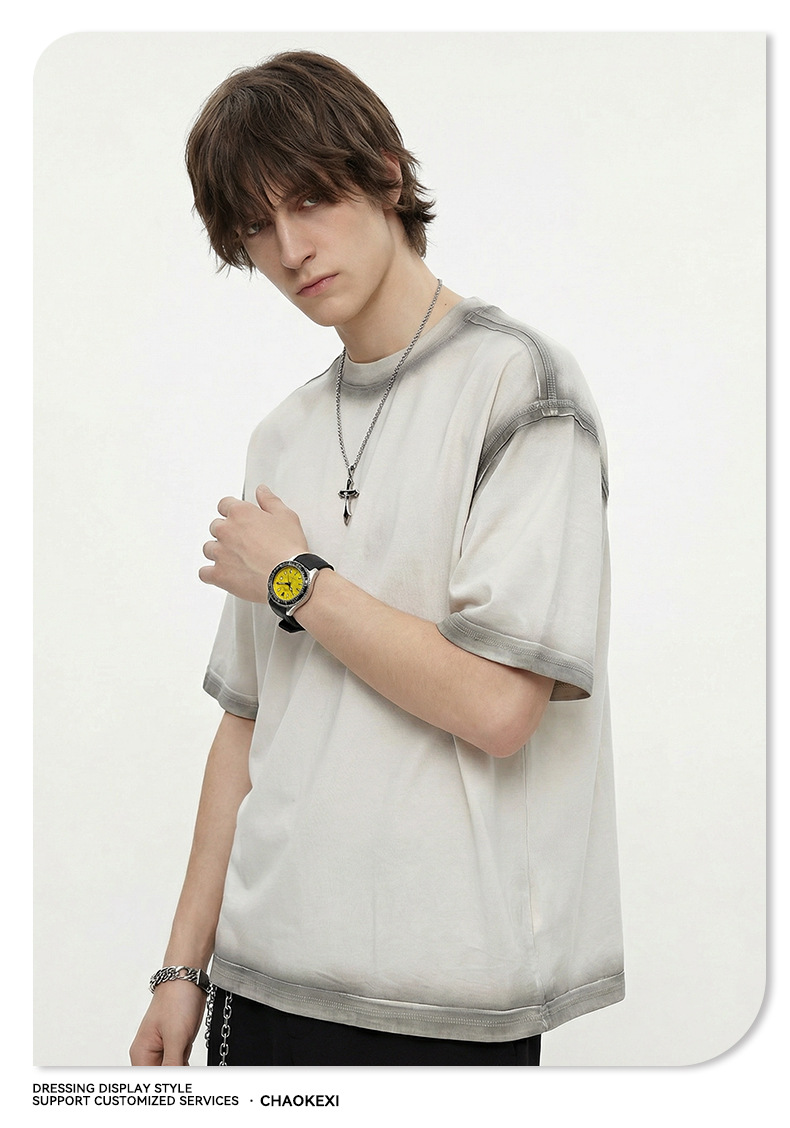 2026新品男装水洗喷绘复古潮牌上衣男女款短袖宽松青少年T恤定制详情22