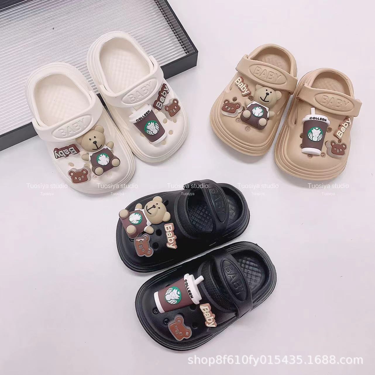 Crossover verano niños DIY té de leche oso dibujos animados bolsa cabeza agujero zapatos interior y exterior niños chicos niñas tendencia INS viento zapatillas pic 5