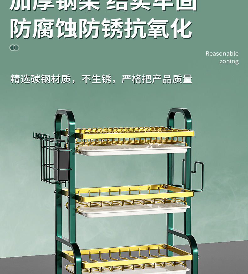 厨房台面沥水架不锈钢烤漆碗碟菜板收纳架落地式刀具筷子置物架详情15