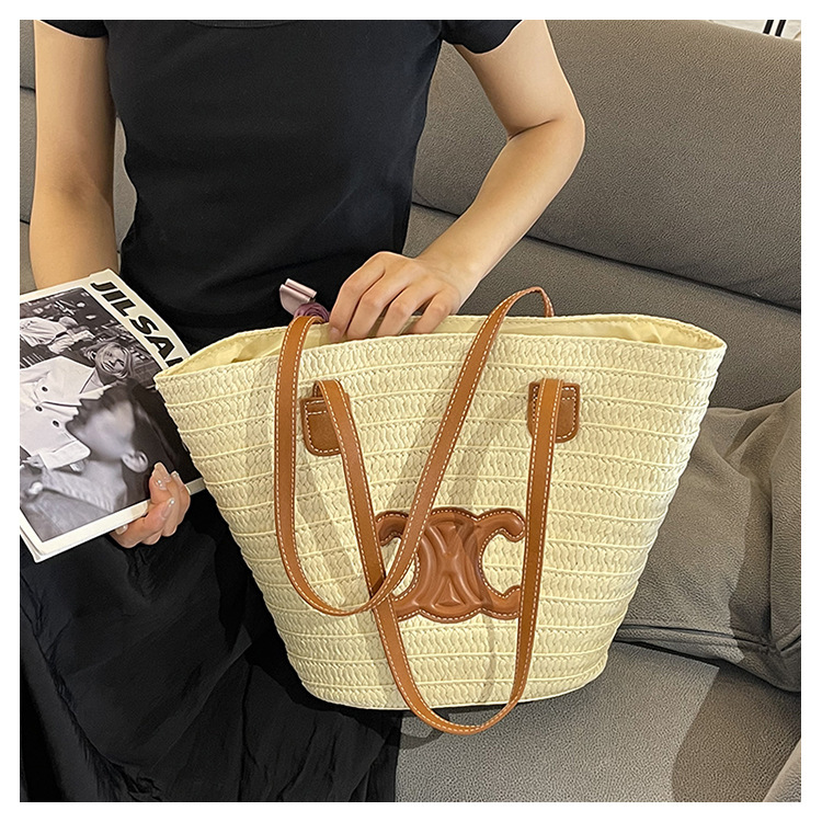 单肩草编包女士手提包大容量夏日旅游沙滩包手工编织菜篮子腋下包详情36