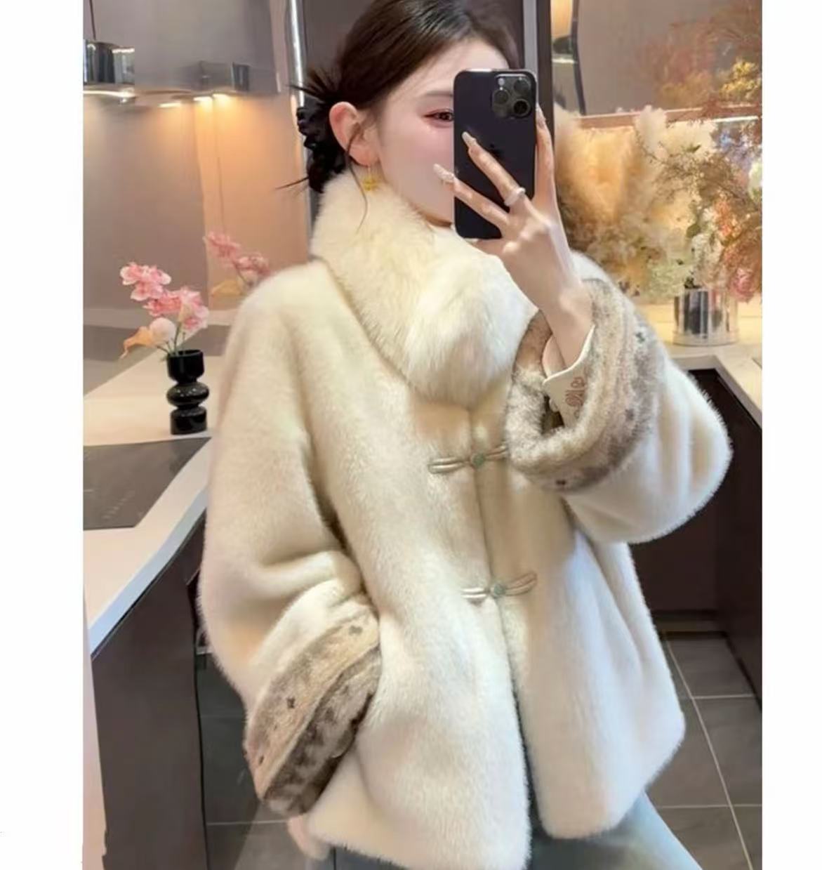 New Chinese-style winter clothing faux mink fur coat for women, autumn and winter with added fleece and thickening, Chinese-style light luxury overcoat pic 4