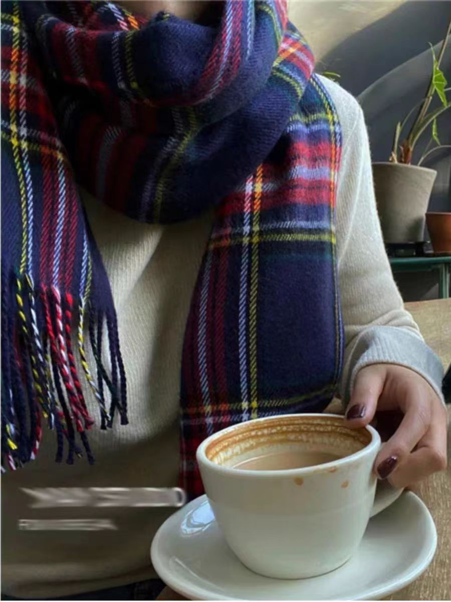 韩国东大门格子围巾女冬季新款仿羊绒格纹流苏大披肩详情3