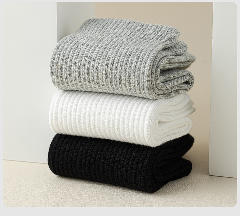 新疆长绒棉袜子黑白灰纯色抗菌束腰透气防臭商务休闲纯棉长筒袜子详情9