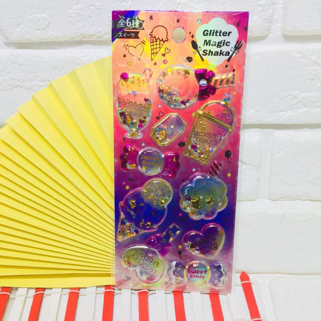 儿童贴纸贴女孩公主手摇流沙贴画3D卡通立体闪亮摇摇水晶贴画详情4