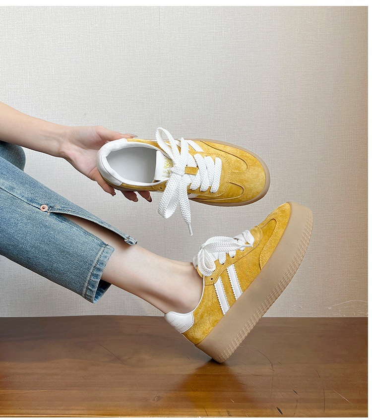 厚底拼色德训鞋女2025新款小个子增高百搭平底系带运动休闲阿甘鞋详情23