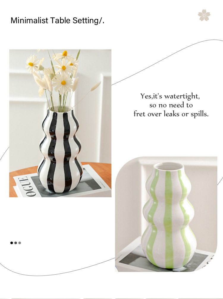 2026 New Nordic minimalist hand-painted striped vase Ceramic decoration, high-end living room flower arrangement, creative home desktop decoration pic 5