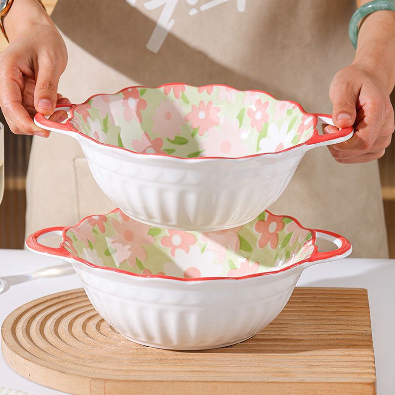 Double-ear soup bowl, large household size 2025 new ceramic, high appearance level, small fresh style instant noodle and snail rice noodle bowl tableware pic 7
