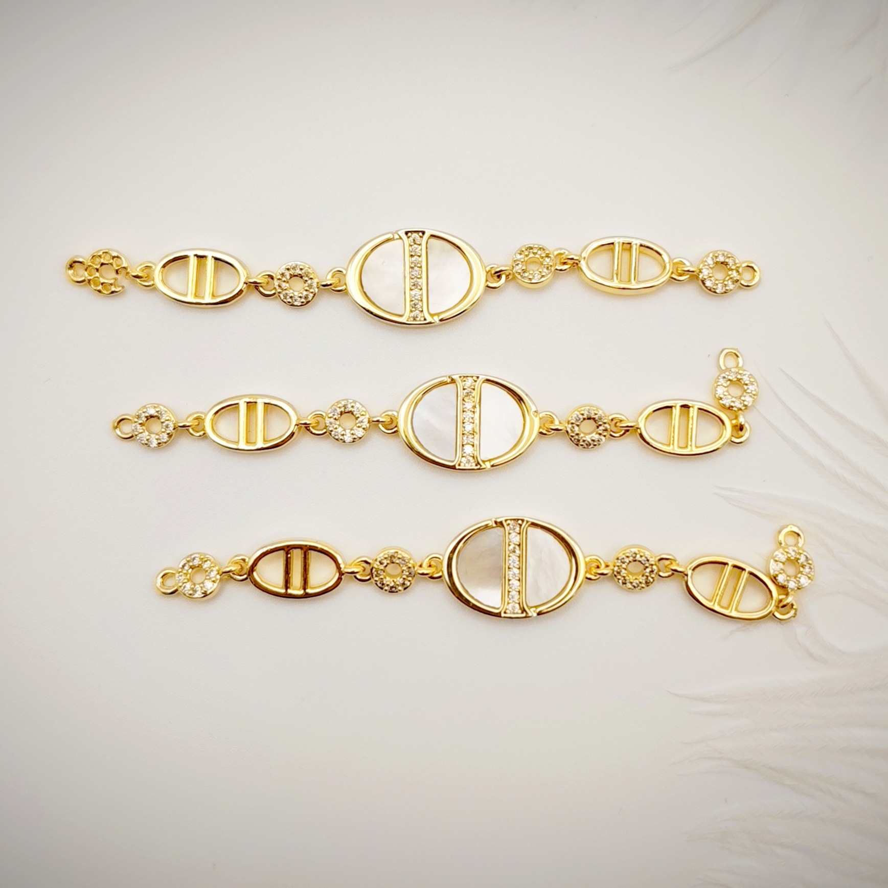 High-end 18k white gold color-preserving inlaid zircon leaf geometric diy handcrafted long chain bracelet necklace accessory pic 2