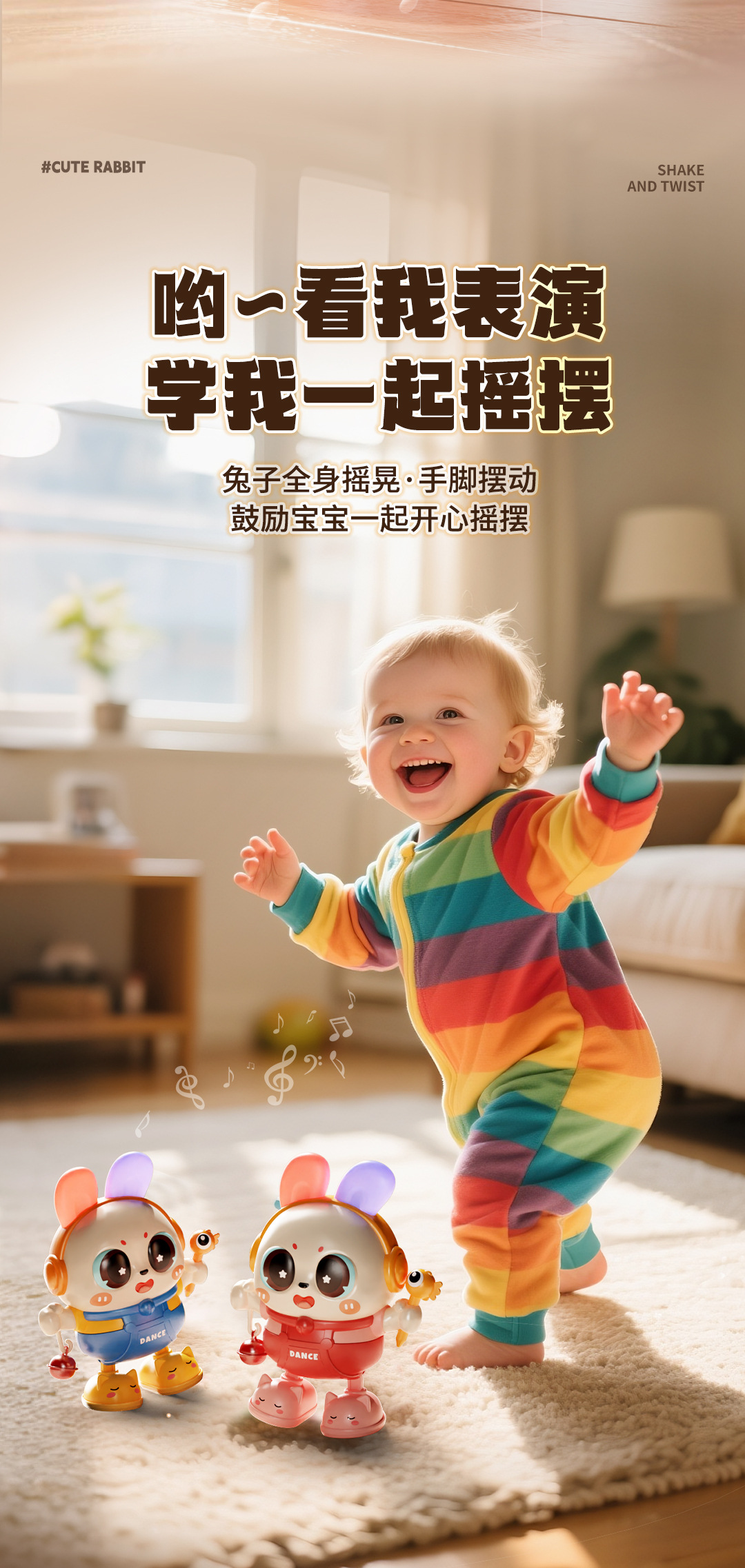 儿童玩具电动跳舞宝宝兔子婴儿抬头训练唱歌互动学爬引导玩具声音详情20