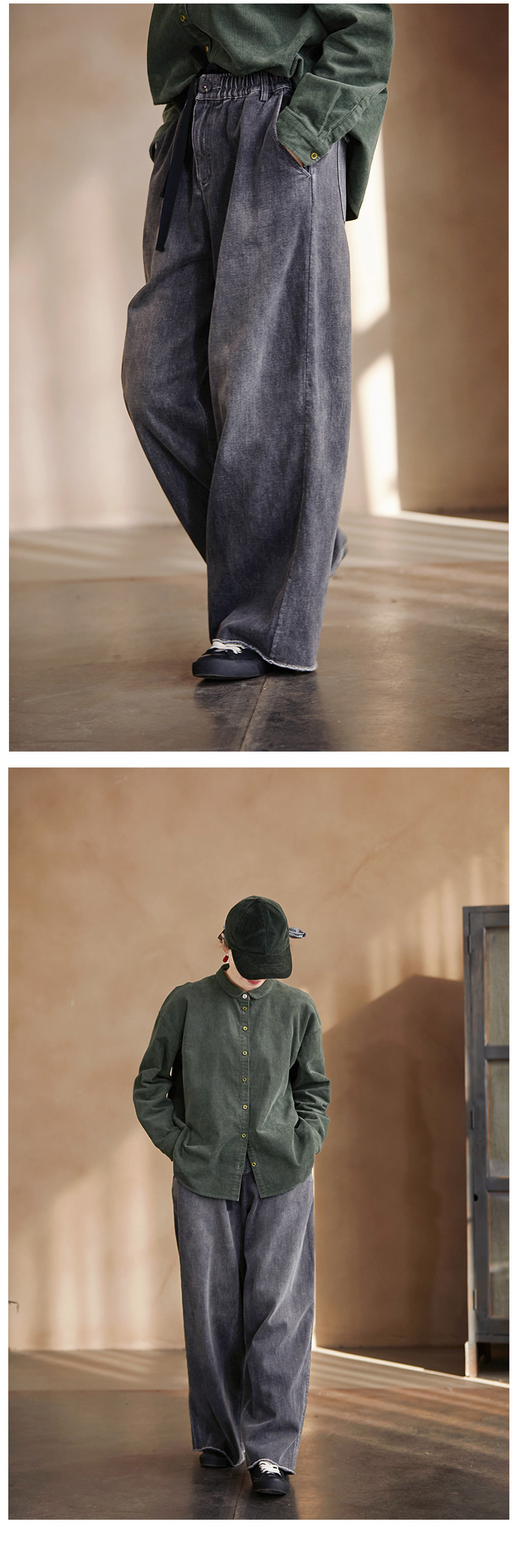 High-end, niche, artistic and retro, all-season wearable smoke grey retro tight-waisted wide-leg stray jeans for women pic 8