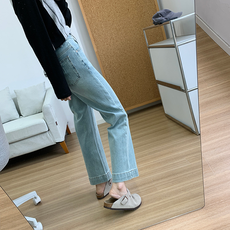Slimming pants! Early spring light blue four-sided stretch straight-leg jeans for women 2025, high-waisted and petite 9-inch pants pic 9