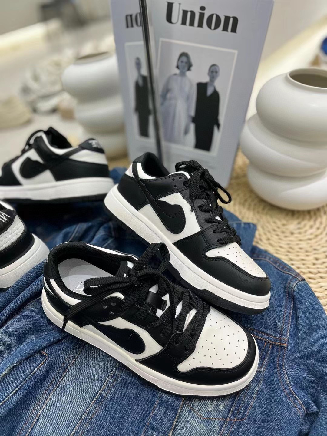 2024黑白色厚底真皮熊猫勾勾鞋女新款小白鞋云朵鞋休闲单鞋运动板详情14