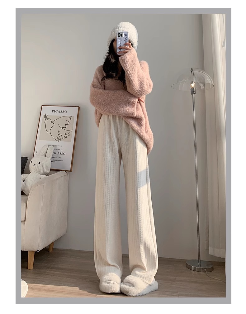 口袋款麦穗雪尼尔阔腿裤女春秋薄款2026新款窄版直筒宽松休闲裤子详情24