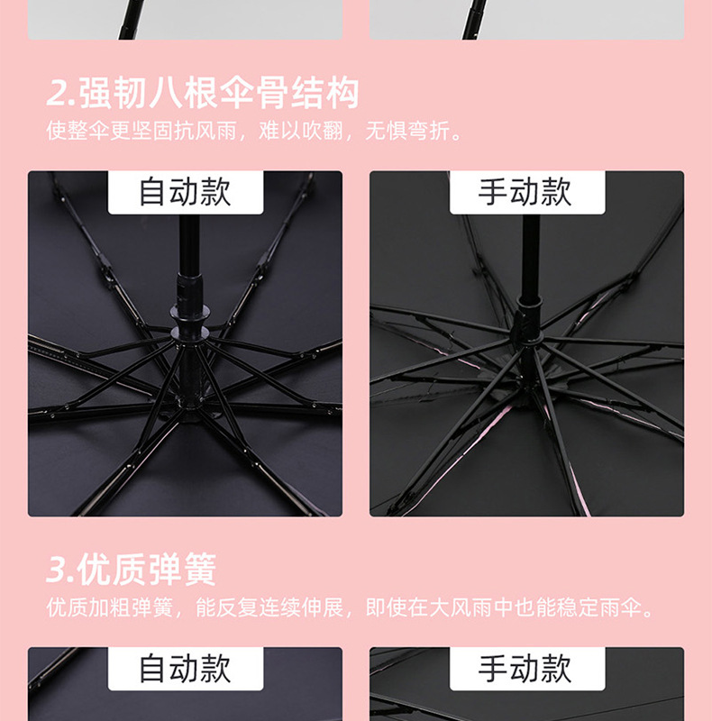 Black rubber sun protection, UV protection, sunshade, folding, all-weather and cute umbrella, can be printed with logo advertising umbrella pic 11