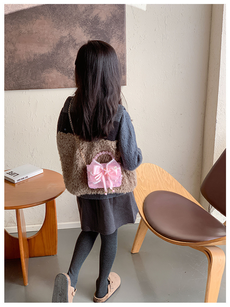 新款手提包可爱小女孩儿童零钱包洋气亮片时尚公主珍珠单肩斜挎包详情6