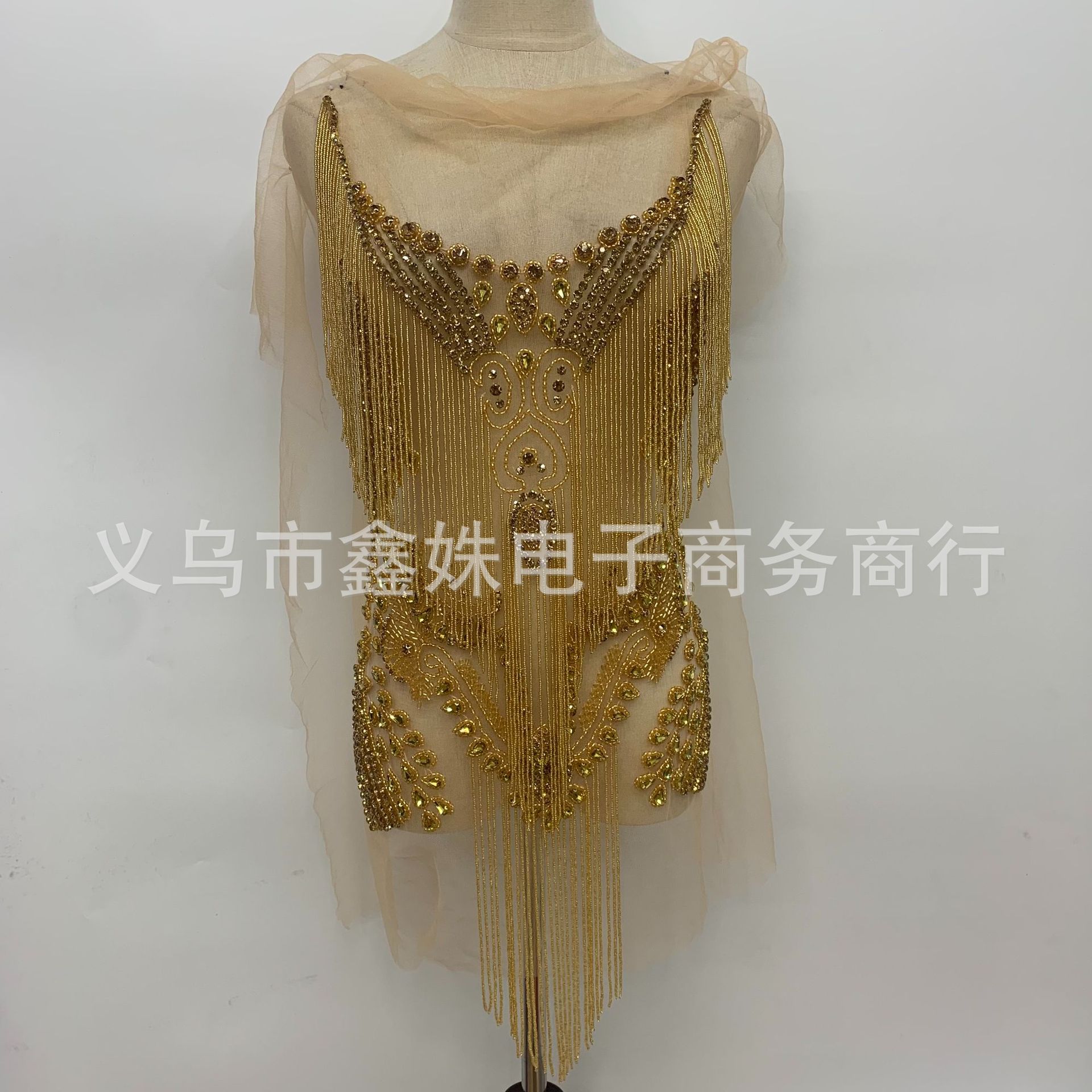 重工金色前幅钉珠贴花流苏网纱贴花详情1