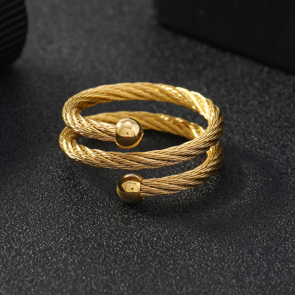 欧美跨境 简约个性不锈钢缆线戒指饰品女 开口可调节小众情侣指环详情9