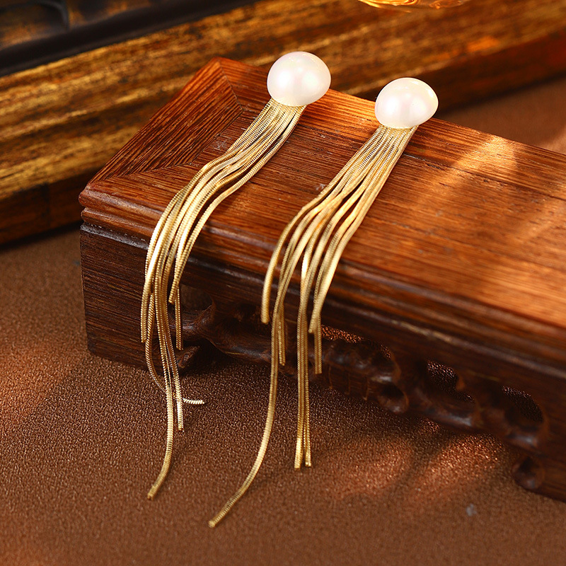 S925银针天然珍珠锆石耳钉花朵流苏多层耳环高级耳饰批发抖音爆款详情26