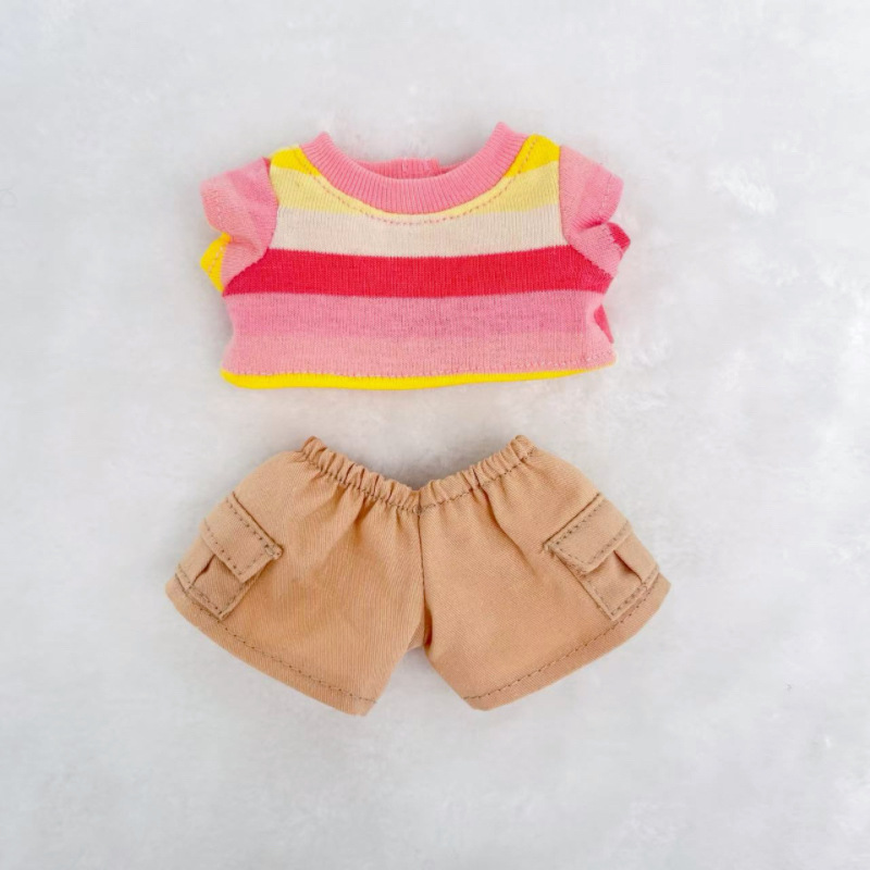 仅娃衣17cm搪胶公仔彩色条纹短袖加工装裤套装娃用详情8
