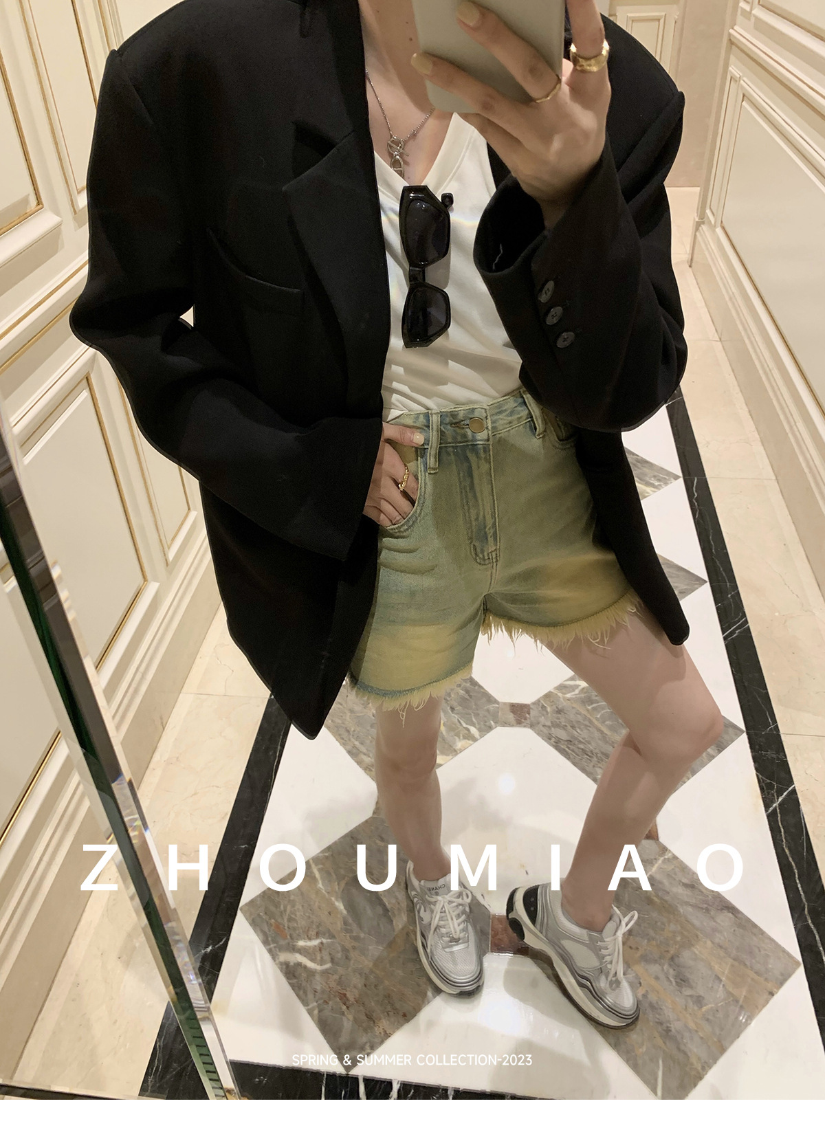 周淼ZHOUMIAO 2024春秋新款高级设计感女士黑色休闲小西装外套女详情10