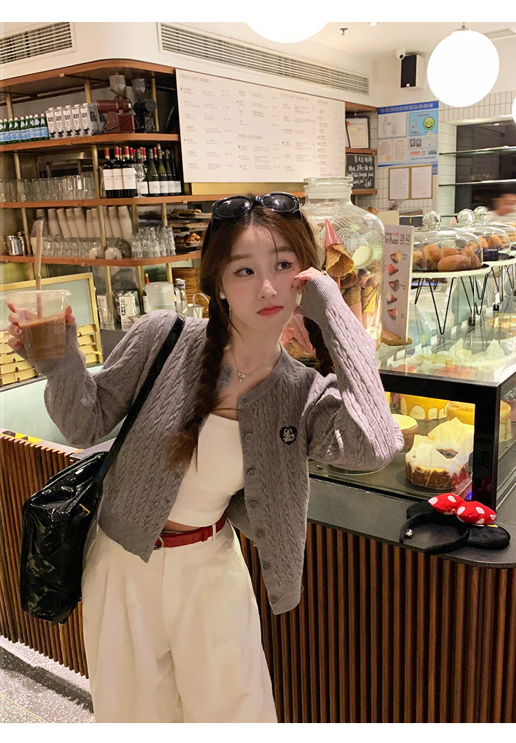 黄色开衫针织开衫外套女2024新款短款慵懒春秋麻花毛衣高级感上衣详情25