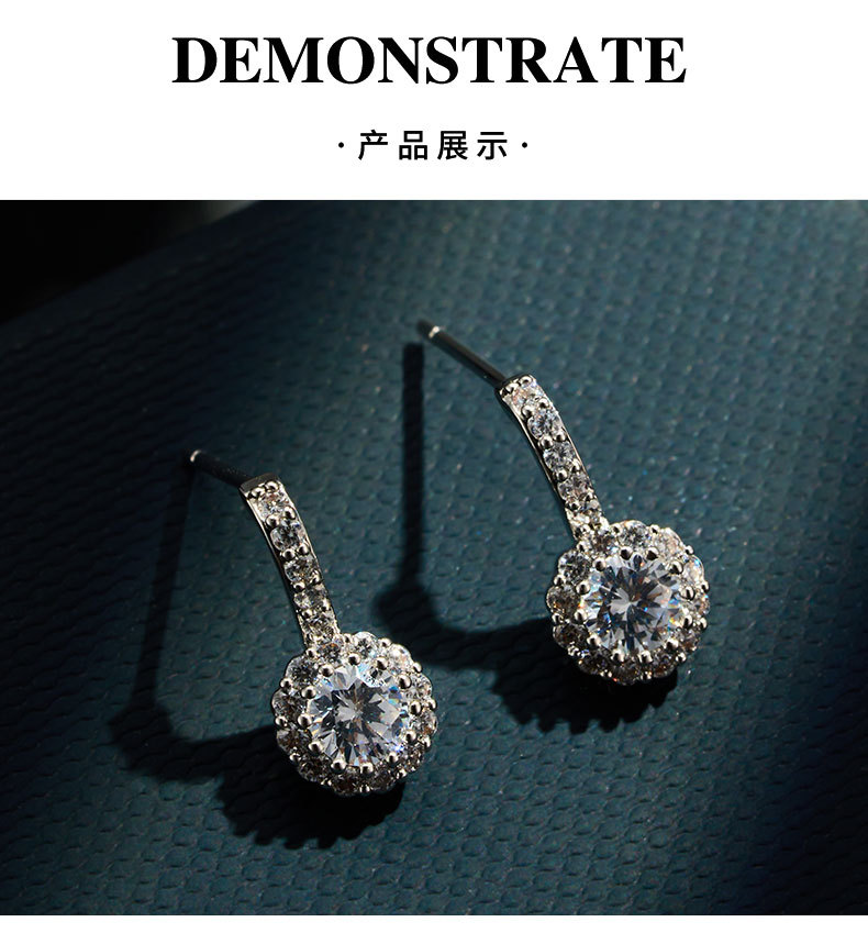 New light luxury round zircon stud earrings made of copper alloy with micro-inlaid zirconium in multiple colors are available. s925 silver needle high-end earrings pic 6