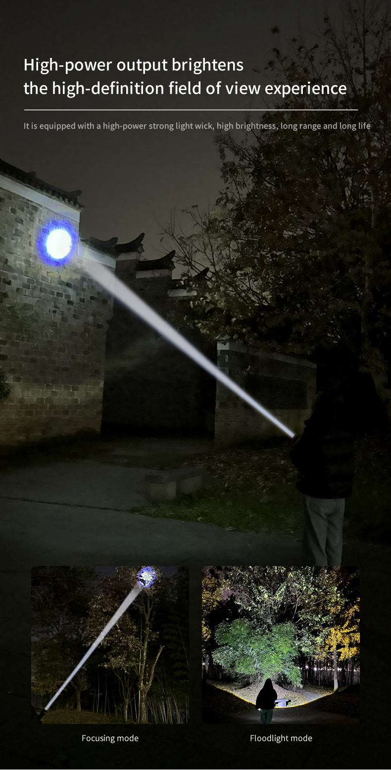 跨境抖音快手热卖工厂批发铝合金强光手电快充变焦远射激光手电筒详情6