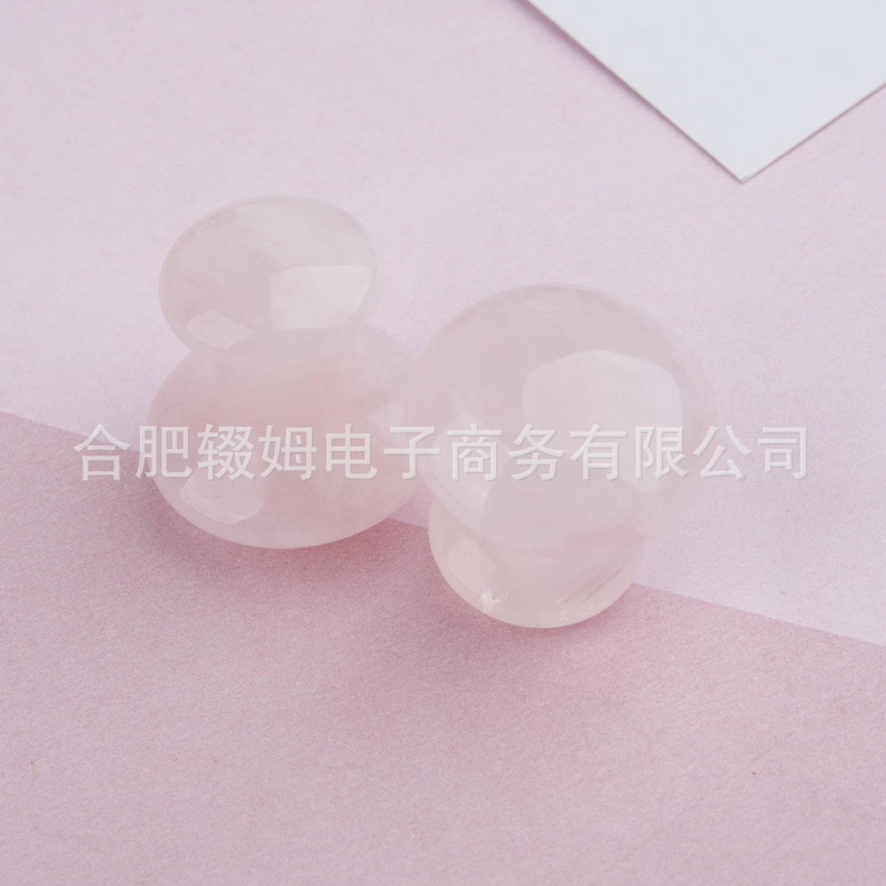 天然粉晶东陵绿玉石蘑菇头面部脸部颈部美容冷热敷按摩石刮痧板详情4