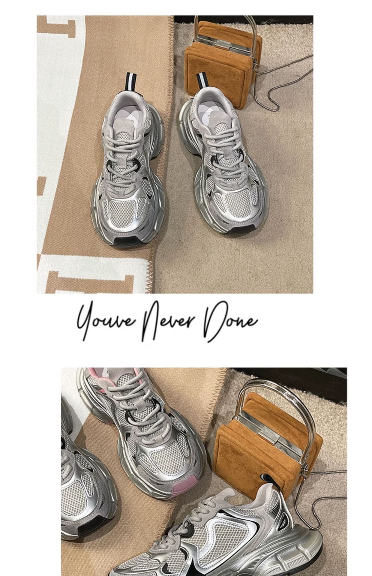 老爹鞋女2025春季新款厚底圆头网面休闲女鞋银色潮牌时尚运动鞋详情25