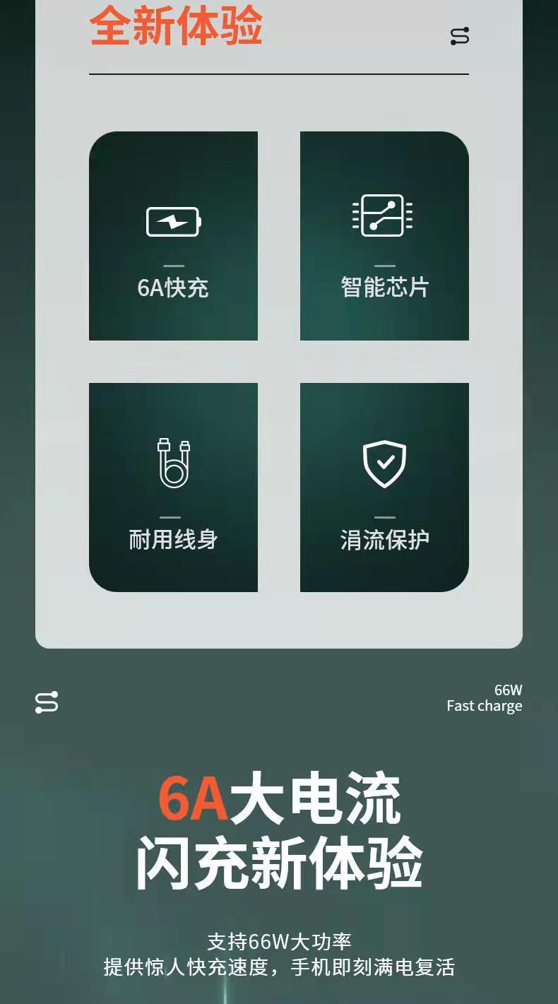 华为6A数据线 Type-C超级快充电器适用荣耀OPPO小米66W手机数据线详情22