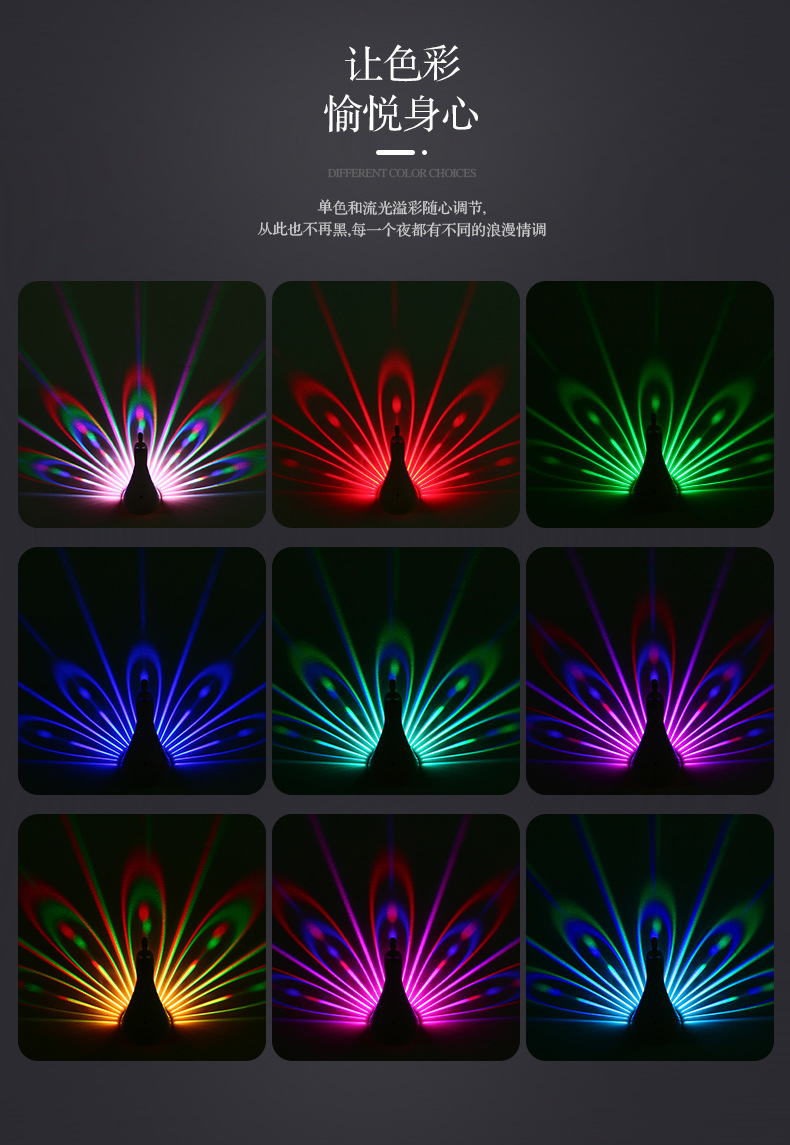 New Peacock projection lamp, remote control bedside lamp, wall-mounted usb charging, home ambient light, creative night light gift pic 6