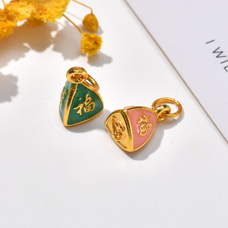 Matte gold national trend enamel fired blue koi fish sequential character seal pendant, DIY bracelet, bracelet, accessory pic 7