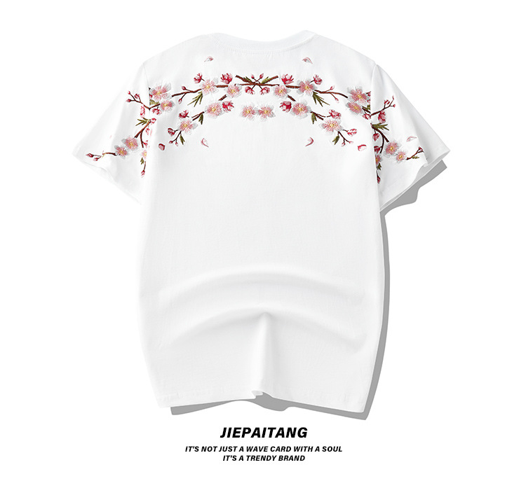 New Spring/Summer 2025 Guochao Chinese Trend brand loose plum blossom embroidered short-sleeved T-shirts for men and couples, summer half-sleeved pic 23