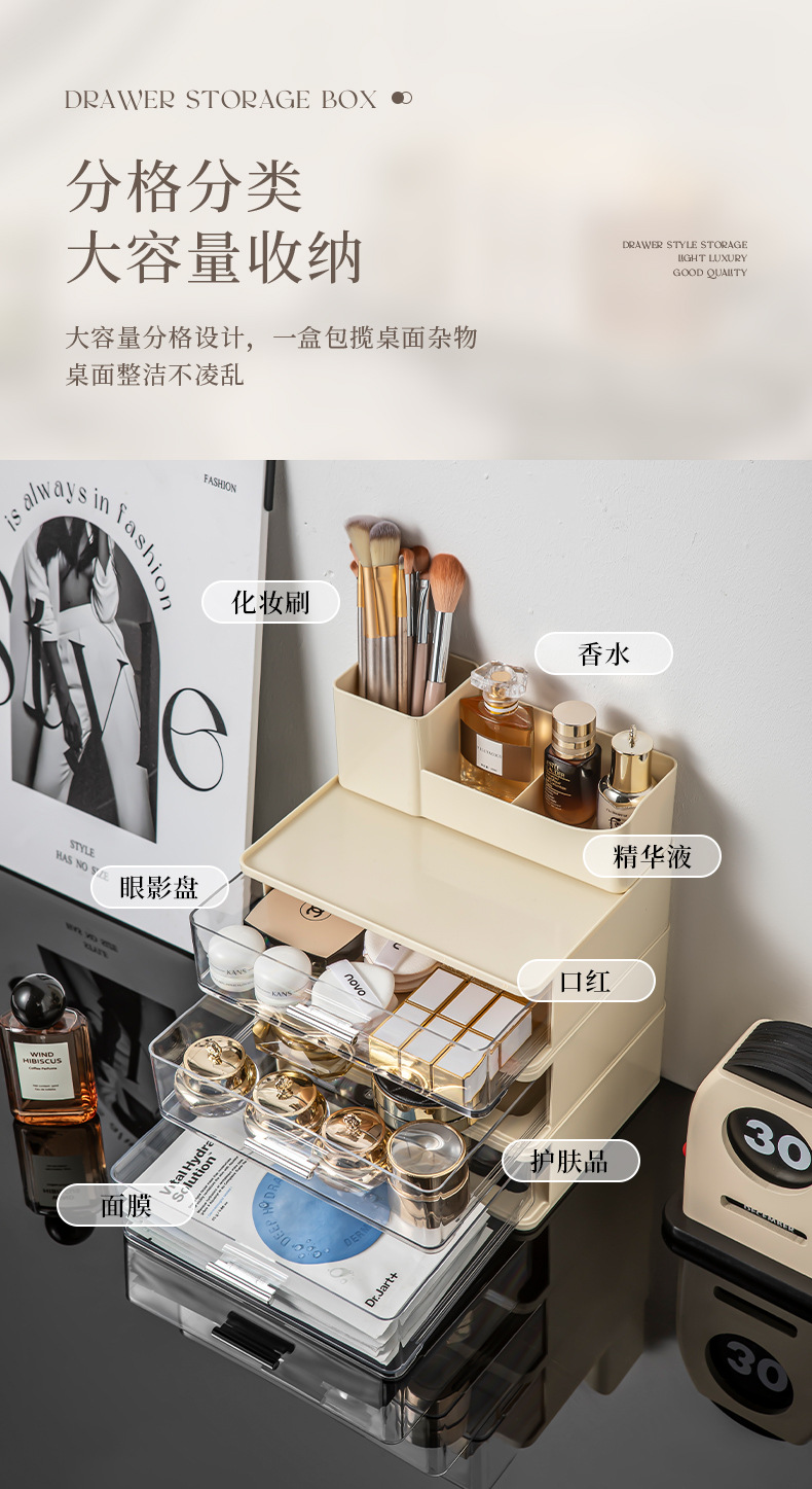 Double-layer desktop storage box, drawer cabinet, plastic multi-layer file box, stationery on the office desk, student sundries storage pic 4
