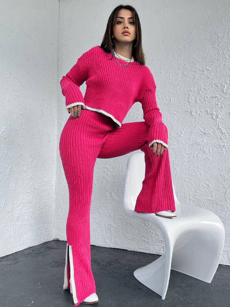In stock for autumn and winter, new cross-border Russian long-sleeved sweater sets, knitted tops and long pants sets for women pic 3