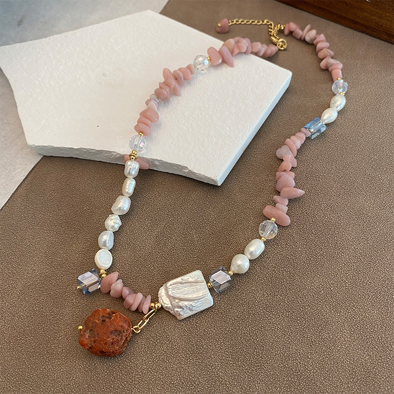 沙滩漫步巴洛克天然珍珠太阳石不规则项链时髦个性高级度假风春夏详情6