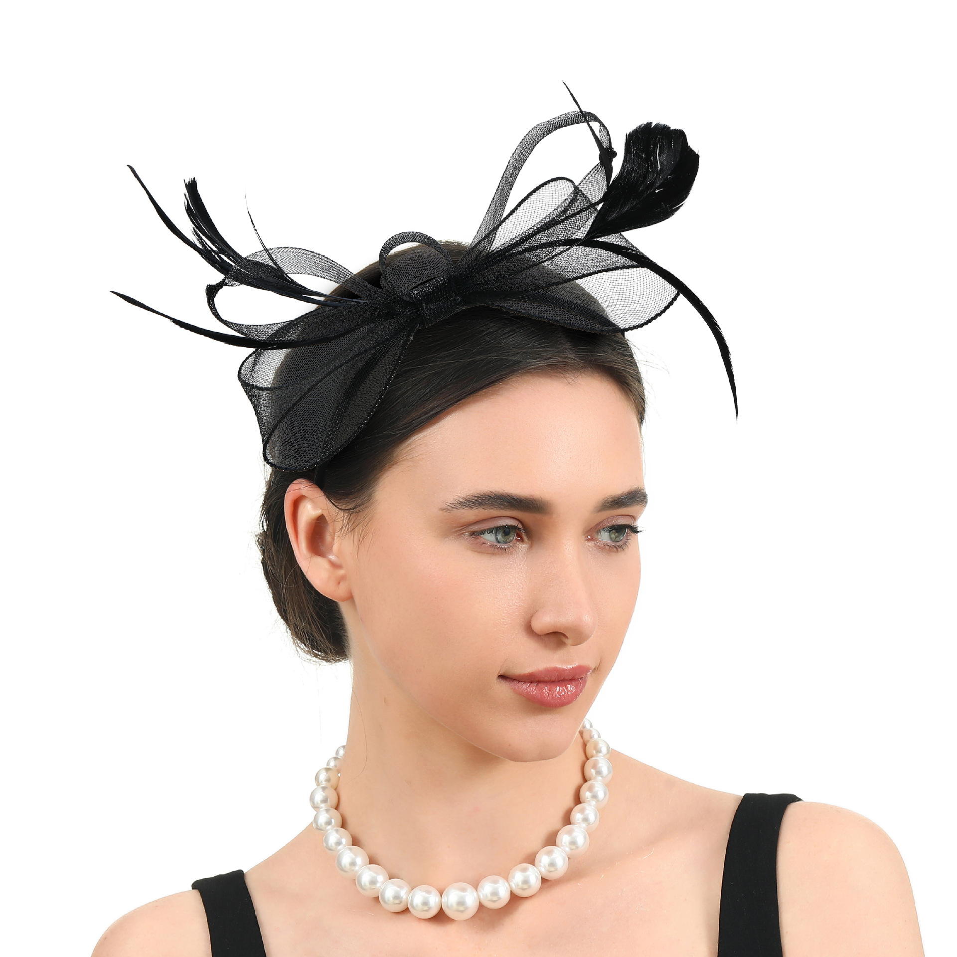 简约复古发夹网纱羽毛头花发饰欧式复古晚宴影楼新娘拍照写真发箍详情2