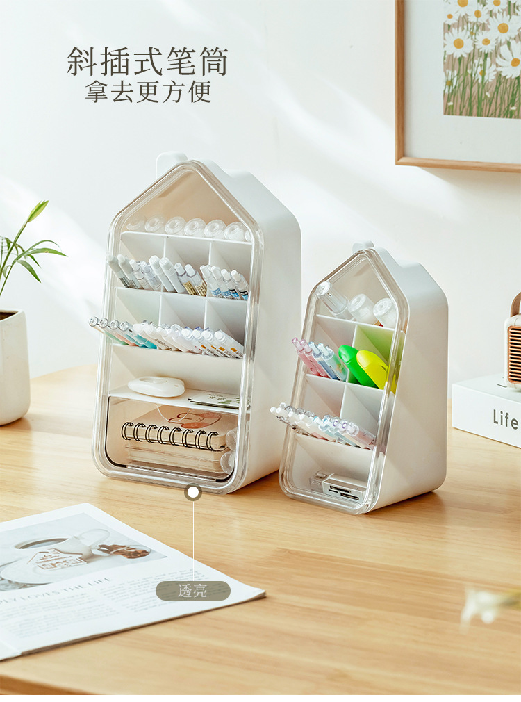 Japanese-style pen holder ins high appearance level desktop stationery storage box Office supplies pen holder slanted compartments storage rack pic 6