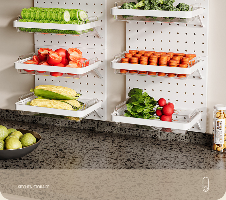 Kitchen pegboard storage basket rack, scallion, ginger, garlic, fruit and vegetable preparation plate, non-drilling and pasting type hot pot side cutting board storage rack pic 2