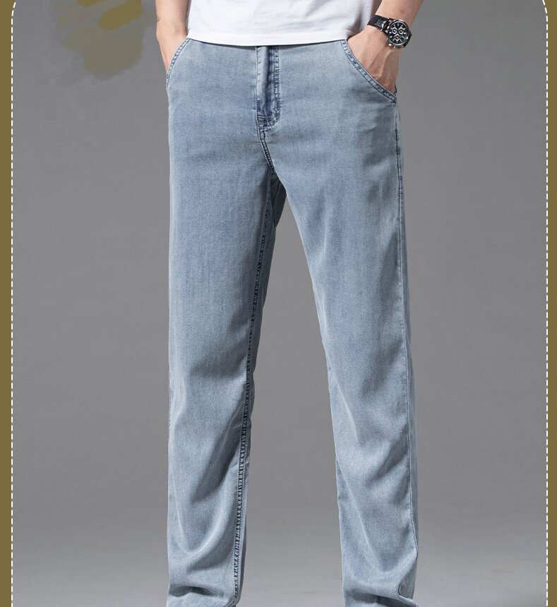 抖音爆款春夏冰丝凉感牛仔裤男宽松直筒长裤新塘高端天丝阔腿裤薄详情11