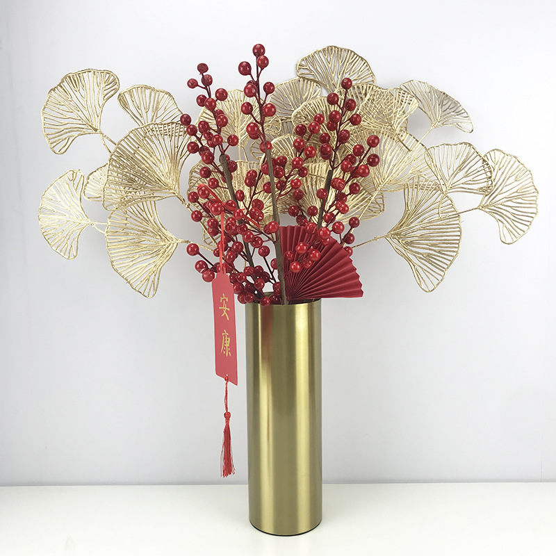 Nordic style creative metal electroplated golden cylindrical vases, flower vases, sample room European-style home soft decoration items pic 2
