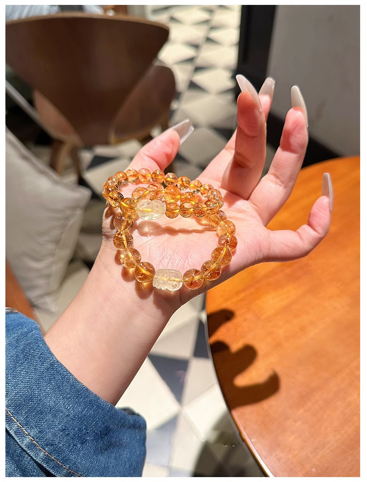 新中式貔貅黄水晶手串女手链轻奢高级感小众黄塔晶手饰弹力可调节详情6