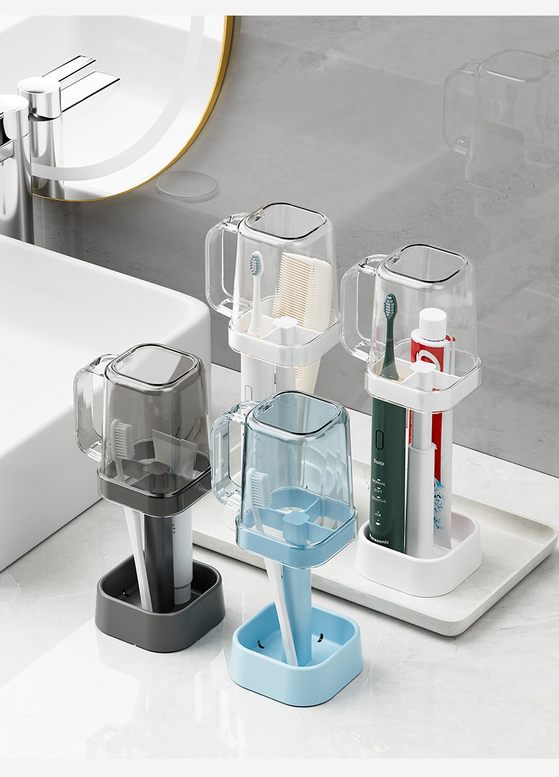 卫生间牙刷架收纳牙膏电动牙刷带手柄漱口杯架家用洗漱用品置物架详情16