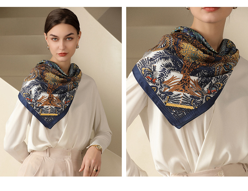 2025夏新款印花大方巾丝巾批发法式复古仿真丝领巾女神节90方巾女详情22