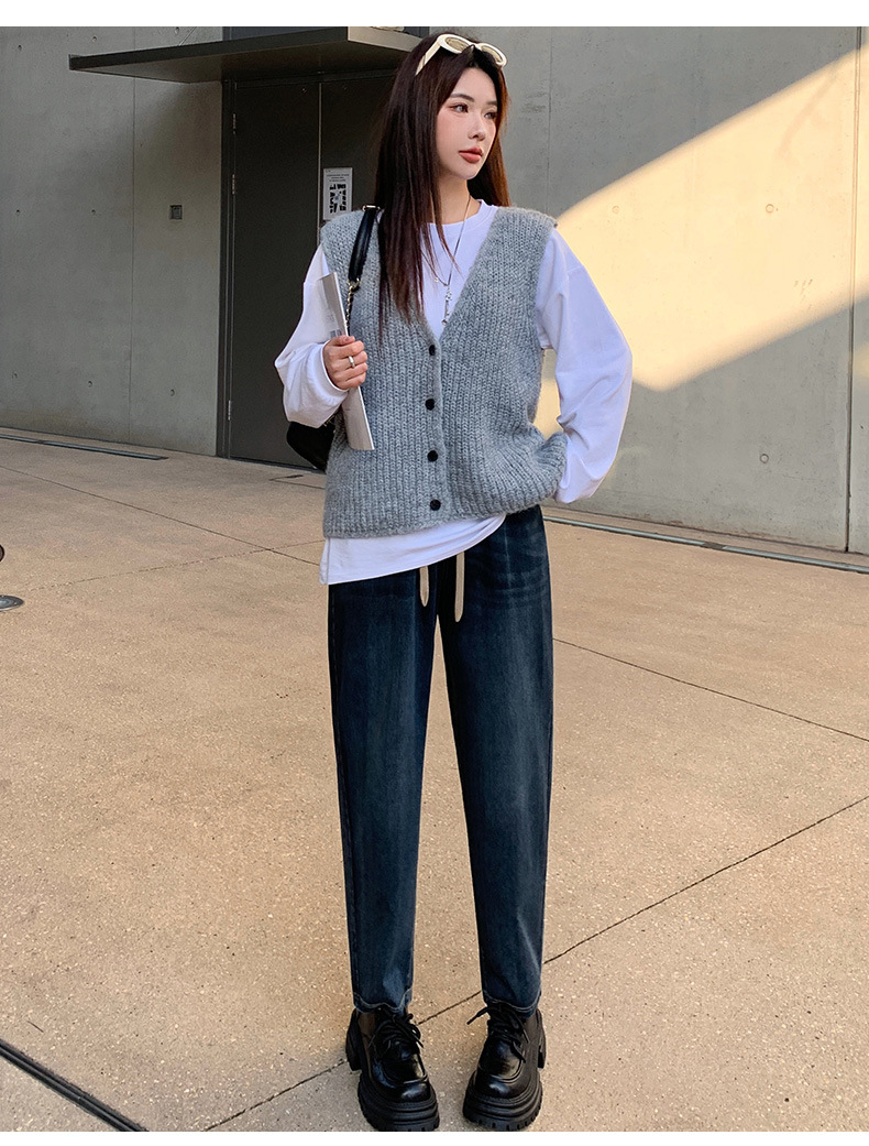 Spring 2025 new high-waisted loose cotton jeans for women, elastic and versatile, slimming radish Harun Dad pants pic 14