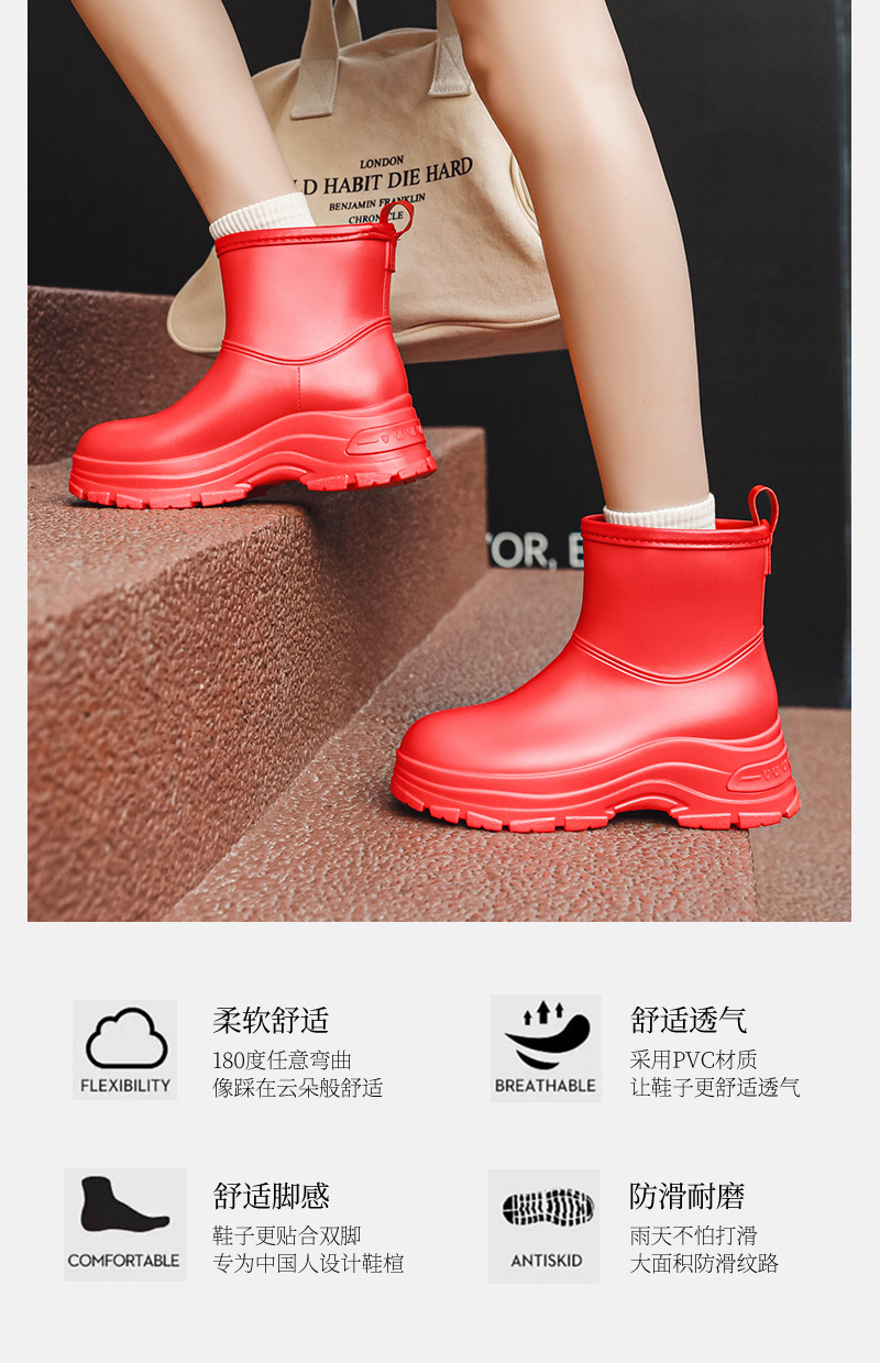 跨境时尚雨鞋女厚底耐磨外穿百搭水鞋子防滑厨房胶鞋防水洗车鞋女详情7
